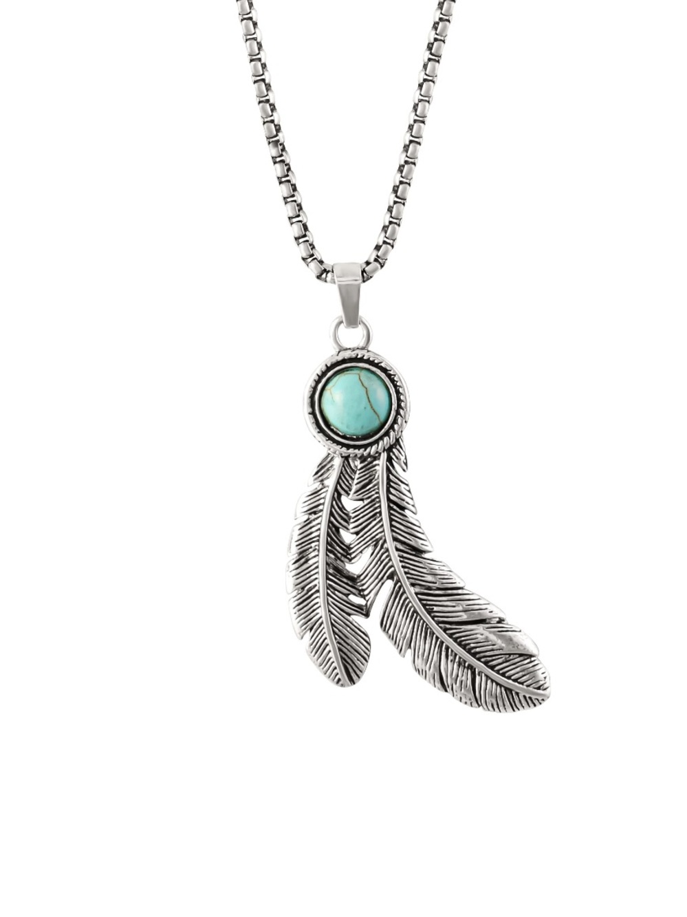 Jessica Simpson Silver-Tone Feather Pendant Necklace with Turquoise Stone